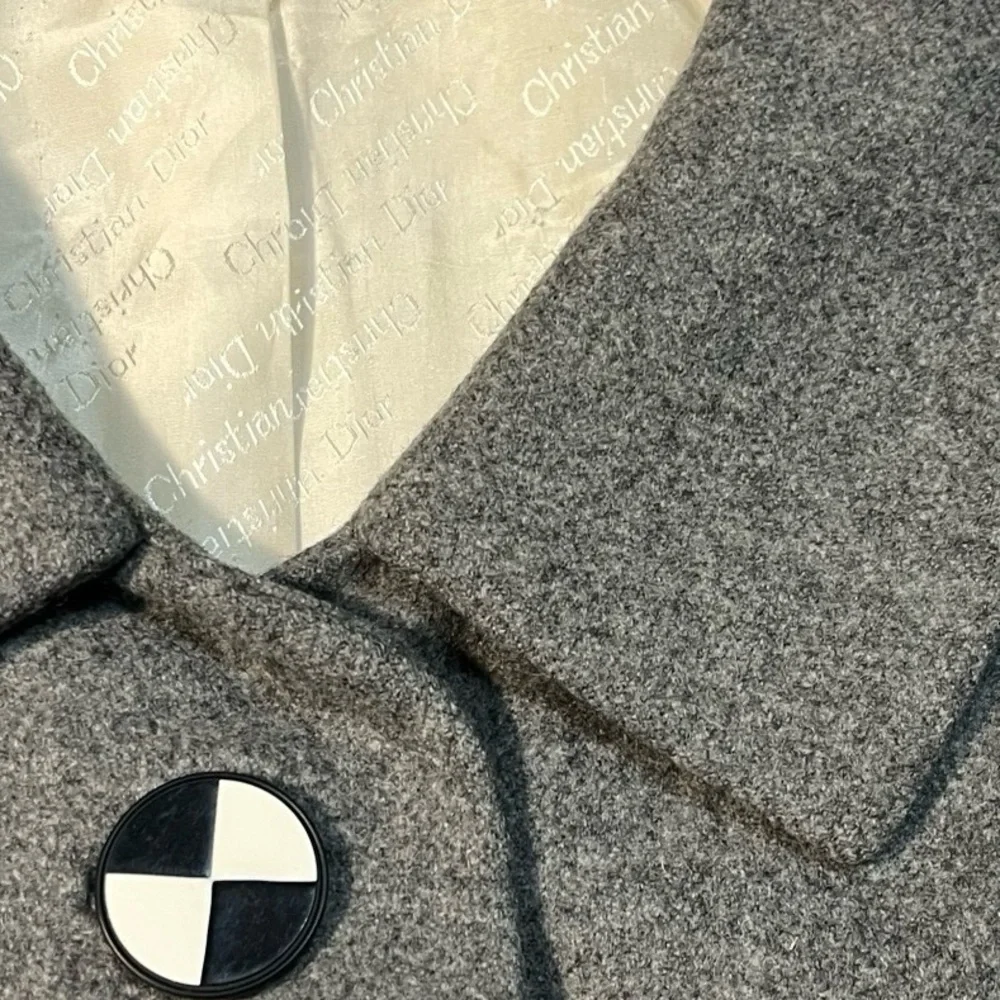 Vintage 40s Gray Wool Christian Dior Jacket Pinwheel Buttons Peter Pan Collar